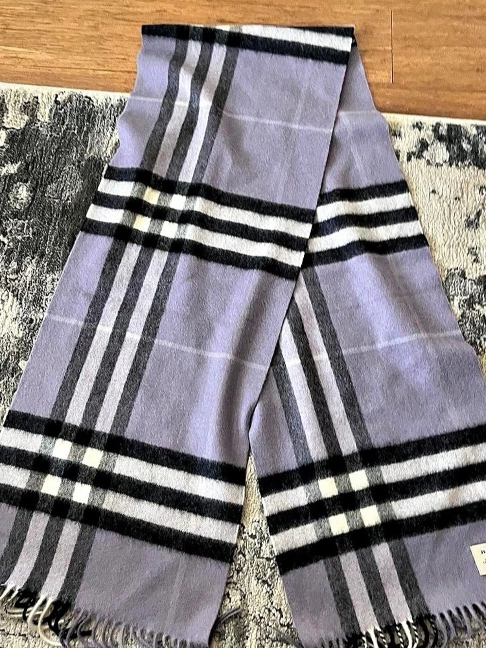 Burberry Check Cashmere Scarf in Purple & Black